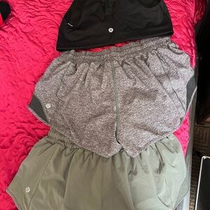 Lululemon Black, Gray, and Green Shorts Set